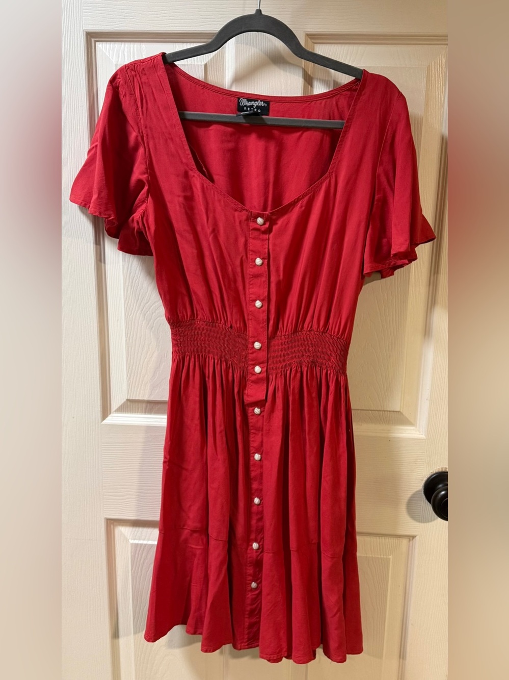 NWT Red Wrangler Retro Flutter Hem Snap Front Short Dress Size Small